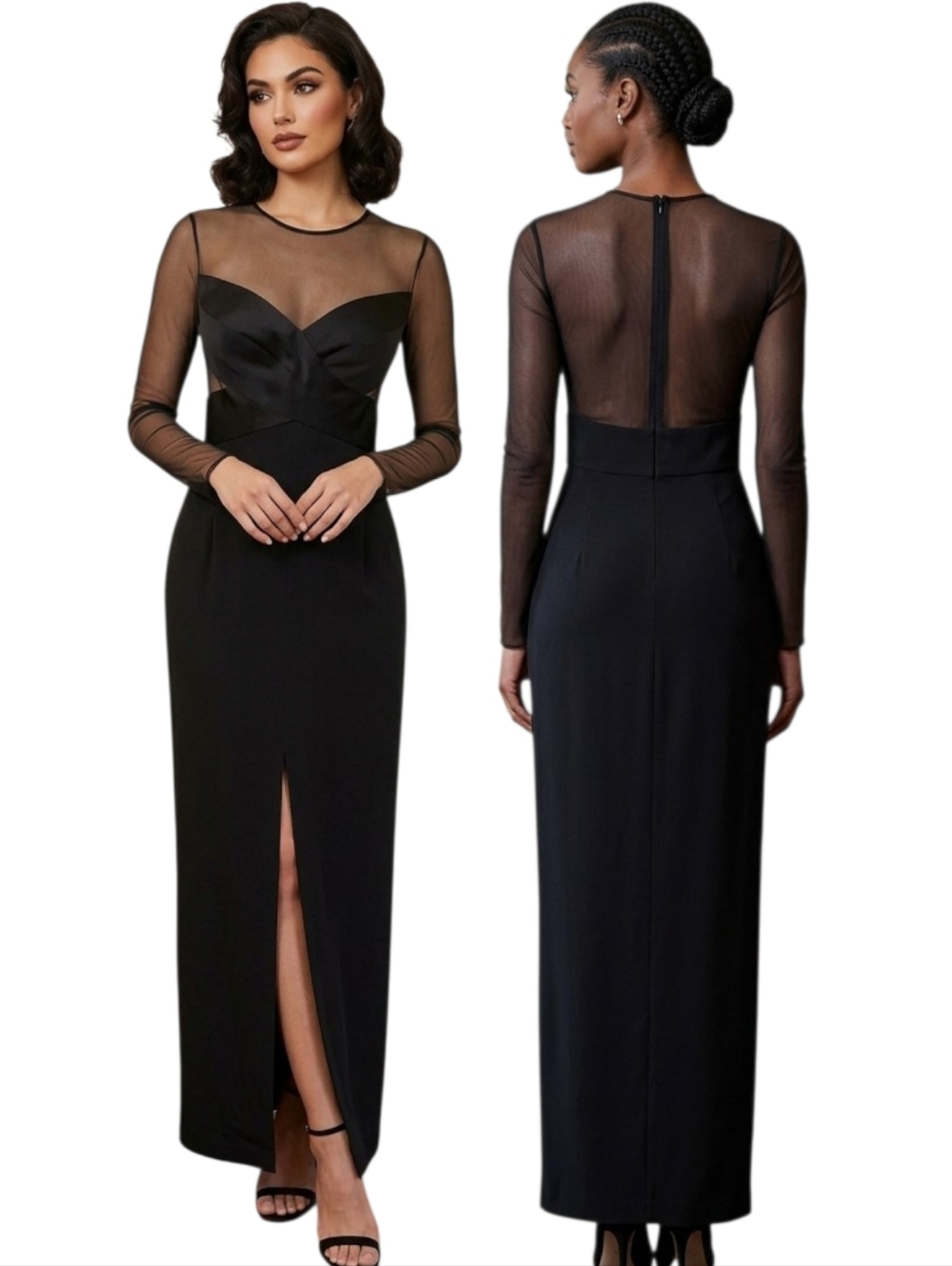 LKL LAWRENCE KURTZ Vintage Y2K Black Illusions Mesh Column Gown - Size 8